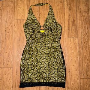 Black and yellow halter neck dress
